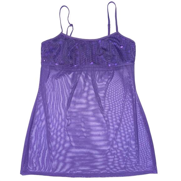 Vintage Victoria’s Secret Y2K Fairy Purple Sequin Mesh Babydoll Slip Dress M - Picture 3 of 13